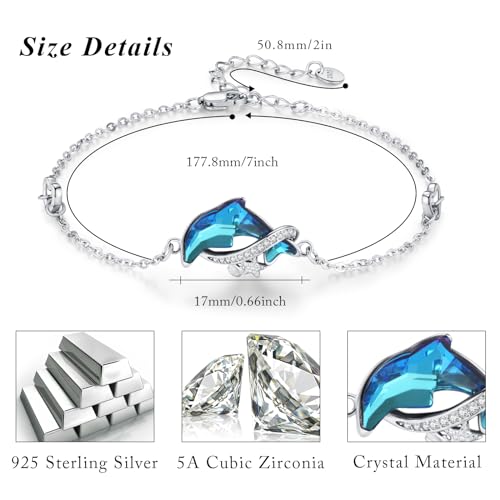 COZBUTY Pulseira feminina de golfinho de cristal azul com golfinho/pulseira de onda de golfinho azul