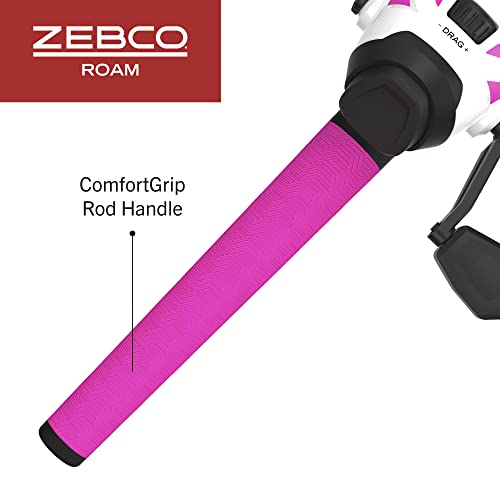 Zebco Roam Spincast Reel and Fishing Rod Combo, 6-Foot 2-Piece Fiberglass Fishing Pole with ComfortGrip Handle, QuickSet Anti-Reverse Fishing Reel, Pre-Spooled with 10-Pound Zebco Line, Pink - Image 6