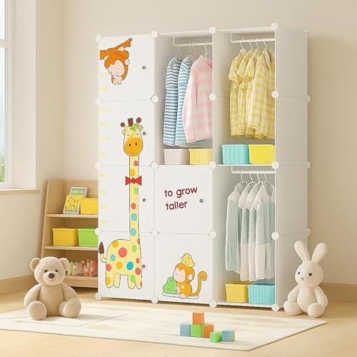 Image of 12 Door Plastic Wardrobe for Kids - Cupboard for Clothes Storage Rack, Almirah for Clothes, Baby Collapsible Wardrobe, Multi-Purpose Kids Storage Organizer for Books,Toy (White-M4, 12-Door)