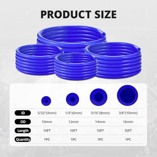 Image of EVIL ENERGY 5 /32 1 /4 5 /16 3 /8 Silicone Vacuum Tubing Hose Line Kit 10FT 4PCS 130PSI Max Pressure Blue (4mm 6mm 8mm 10mm)