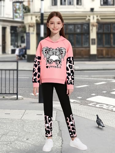 Image of Gaupafmb Girls Clothes Cool Girl Print Tie Dye Hoodie Pullover Sweatshirt Leggings 2PC Outfits