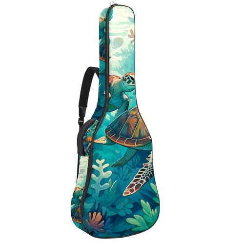 NUEAHEDN Acoustic 40/41/42 Inch Turtle Art Large Capacity Guitar Gig Bag 0.4Inch Extra Thick Sponge Overly Padded, with Two Storage Pockets, Waterproof Guitar Case