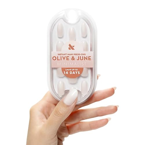 Olive & June Minimalist Instant Mani Press On Nails (Glue) | 42 Fake Nails, 21 Sizes | Non-Toxic, Long-Lasting Barely-There Look | Salon-Quality at Home | Medium, Oval | Pure White Syrup Gradient