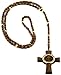 GWOOD Veritas Aequitas Brown/Gold Color Wood 34 Inch Plus 5 1/2 Inch Drop Pendant Rosary Necklace