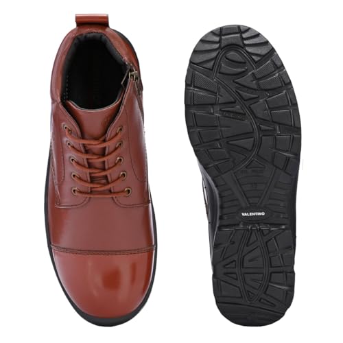 Image of VALENTINO Men?s Premium Leather Police Lace-Up Ankle Boots with Side Zipper | Fully Stitched Sole for Durability & Comfort