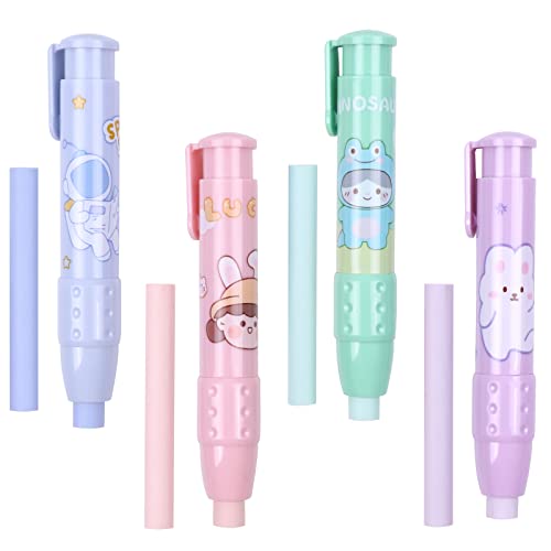 Umitive Goma de Borrar Retráctil, 4pcs Goma de Borrar Estilo Bolígrafo con 4 Goma de Borrar Recargable para Niños, Estudiantes y Artistas, Artículos de Oficina en Casa Cover