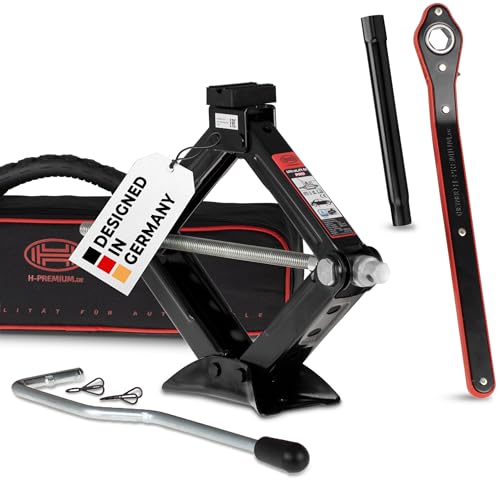 HEYNER® Gato hidráulico de tijera con extensión de carraca, manivela y almohadilla de goma, 1,5 t, incluye funda