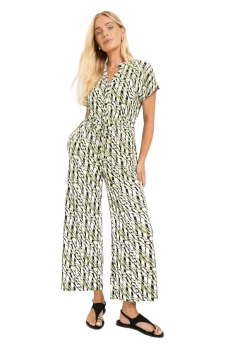 Image of Wallis Petite Geo Jersey Drawstring Jumpsuit, 14, Khaki