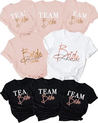 JGA T-Shirt Team Bride Rosa Schwarz Pink Weiss Frauen, Damen Bride to be Tshirt weiß Set Rosegold Gold, Junggesellenabschied Geschenk Personalisiert mit Namen Kleidung Oberteil Outfit Top Baumwolle