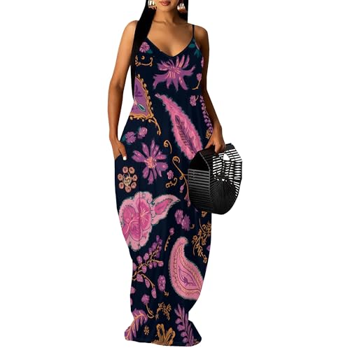 Image of SUZONANA Women's Plus Size Summer Dresses Spaghetti Print Maxi Dresses Long Loose Sundresses
