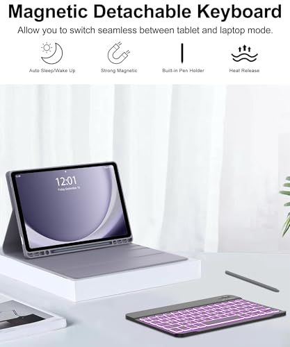 Image of Backlit Keyboard Case for Samsung Galaxy Tab A9 Plus 11 Inch 2023, Detachable Keyboard for Galaxy A9+ Plus with Pen Holder, Backlight Keypad Cover for Samsung Tab 11'' SM-X210 /X216 /X218, Lavender