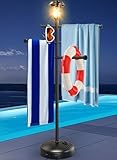 Solar Light Pool Towel Rack with Wheels – 63' Tall Adjustable Outdoor Towel Rack for Patio, Bathroom, Hot Tub