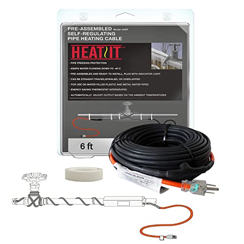 Heatit Self-Regulating Water Pipe Heat Tape For Freeze Protection - Built-In Thermostat Heavy-Duty, 120V, 6Ft - Ideal For Metal And Plastic Pipes, Energy-Saving #TOP26