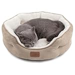 Bedsure Dog Beds for Small Dogs - Round Cat Beds for Indoor Cats, Washable Pet Bed for Puppy and Kitten with Slip-Resistant Bottom, 20 Inches, Camel