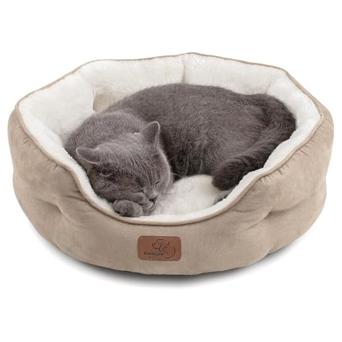Bedsure Dog Beds for Small Dogs – Round Cat Beds for Indoor Cats, Washable Pet Bed for Puppy and Kitten with Slip-Resistant Bottom, 20 Inches, Camel
