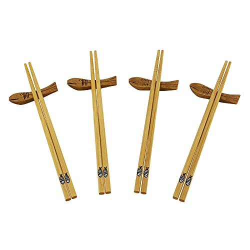 Digitizerart 4 Pairs Japanese Style Bamboo Chopsticks With Cartoon Cute Fat Fish Chopstick Rest Gift Set,Natural Bamboo Wooden Reusable Lightweight Non Slip Classic Tasteful Chinese Chopstick #TOP2