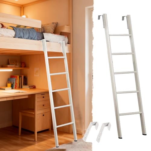 ベッド 階段 滑り止め脚とフック付きツイン二段ベッド用はしご、 子供と大人用の調節可能な金属製サイドクライムはしご、 学校寮の家のステップを短く省スペース化(160cm/63")