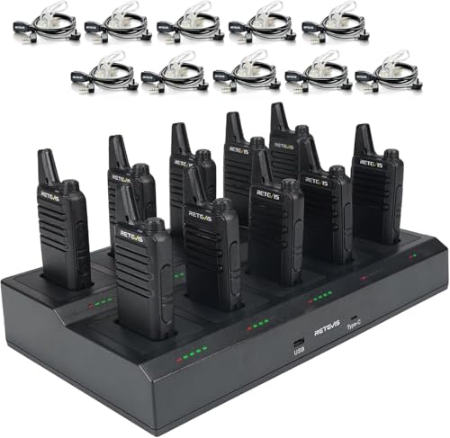 Retevis RT622 Walkie-Talkie, Ricetrasmittenti Professionalicon Caricaba a 10 Vie, 10 in 1 per Ricarica, Slot Rimovibili, Radio Bidirezionale Scuola, Ristoranti, Hotel (Nero, 10 Pezzi)