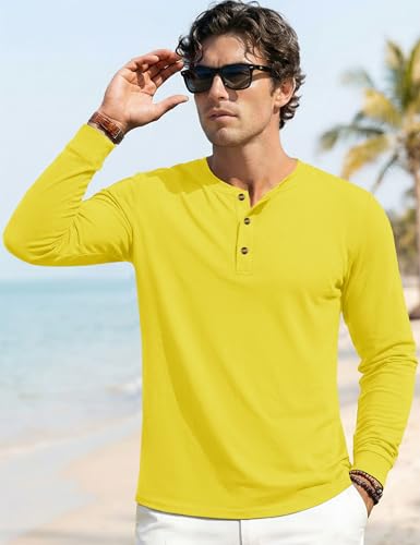 Image of MAGNIVIT Men's Long Sleeve Henley Shirts Cotton 3-Button Spring Casual T-Shirts Solid Color Soft Basic Tops 2026
