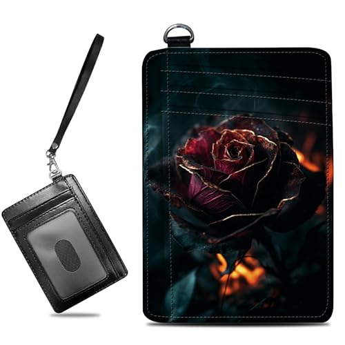 Image of Small Travel Wallets, Burning Rose Slim Minimalist Front Pocket Wallet with Wristlet, RFID Blocking PU Leather Credit Card Holder with ID Window Change Purse for Men Women