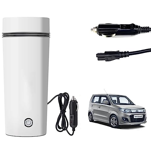 Image of Oshotto 12V Portable Electric Kettle Cup Stainless Steel Electric Kettle Auto Shut-off For Travel Camping, Road Trip Compatible with Maruti Suzuki WagonR 2010-2026 (350ml) - White