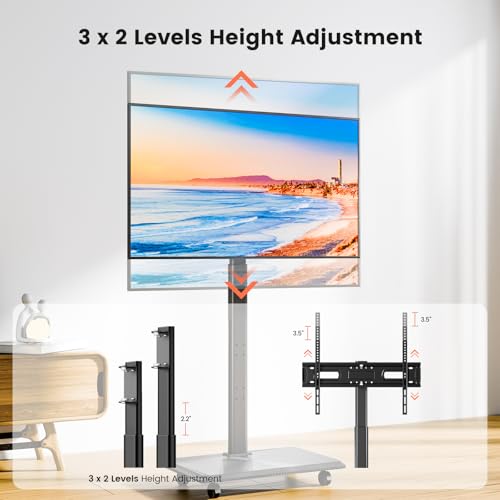 Image of Mobile TV Cart Rolling TV Stand for 26-70 inch Screens, Mobile TV Cart Holds up to 88lbs, 25 Swivel with 6 Levels of Height Adjustment for Optimal Viewing, TV Stands for Office,Room, Outdoor,Corner
