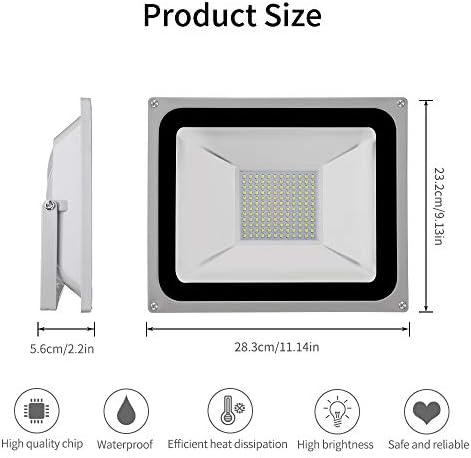 NIKEEYEN 100W LED Floodlight,Waterproof IP65 Outdoor Security Light, 10000LM, 6500K Cool Light, Outdoor Floodlight Garden Light for Yard Garage Playground Warehouse Parking Lot