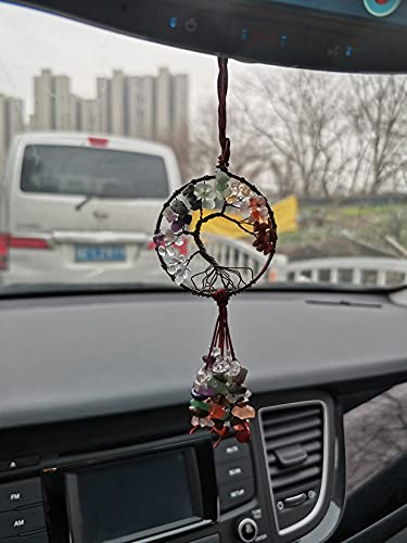 Decoración de Cristal curativo Árbol de la Vida Accesorios para Colgar en el Coche 7 Chakras Piedras Adornos de meditación Decoración de Pared Buena Suerte Decoración del hogar Cover