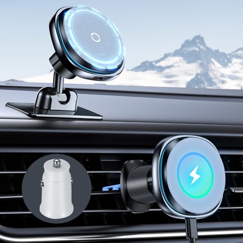 This Hill 15W Magnetic Car Phone Mount with 2-in-1 Dashboard/Air Vent