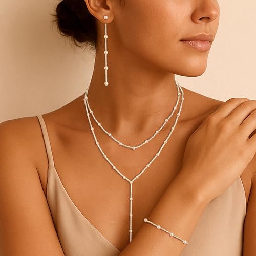 Image of Zeffy Gold Pearl Necklace for Women, Dainty 14K Gold /Silve Plated Layered Pearl Choker Pearl Earrings Pearl Bracelets Wedding Trendy Gold Jewelry Set for Women Gifts