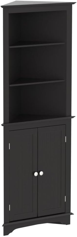Spirich Tall Corner Cabinet with Two Doors and Three Tier Shelves, Free Standing Corner Storage Cabinet for Bathroom, Kitchen, Living Room, Espresso