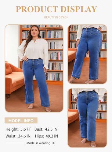 Eytino Women's Plus Size Jeans High Waisted Straight Leg Stretchy Jeans Trendy Casual Loose Denim Pants with Pockets(1X-5X)3