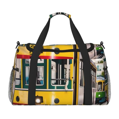 Lisbon Tram Print Travel Duffle Bag For Men Women Sport Gym Handbag With Shoulder Strap For Travel
