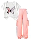 Girls 2 Piece Outfits Toddler Girl Clothes Short Sleeve T-Shirt Top Sweatsuits Cargo Pants Sweatpants Athletic Tracksuits Jogger Casual Kids Clothing Sets Spring Summer Fashion Lounge Set Pink 10-11