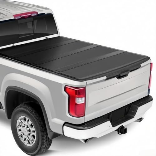6.75' (82") Hard Folding Fiberglass Truck Bed Tonneau Cover for 1999-2026 Ford F-250 F-350 Super Duty 6.75ft Bed (82") | Waterproof | Theftproof | Security Lock | Easy to Install | Quad Fold