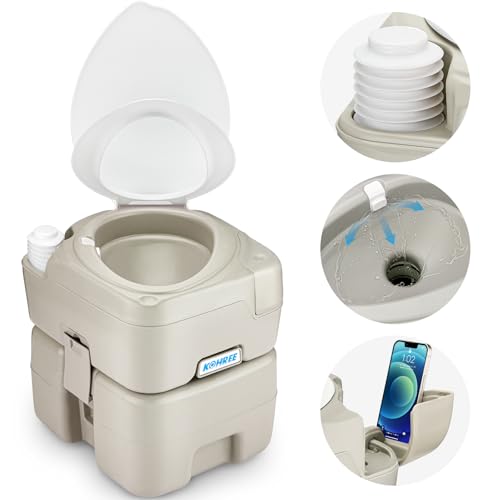 Kohree Portable Toilet for Camping 5.3 Gal: 20L Cassette Toilet Porta Potty for Adults with Diagonal Elongated Bowl Seat – Leakproof Bellows Flush Pump, Large Capacity Camping Toilet for RV Trailer
