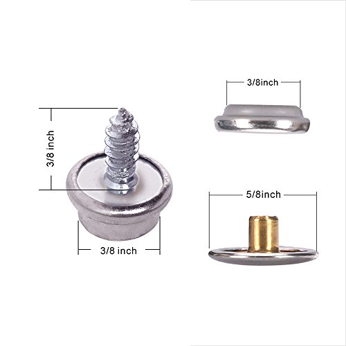 Fastener Screw Snaps,Marine Grade 60 Pieces Boat Canvas Snaps Stainless Steel Fastener Screw Snaps -3/8" Socket #6-3/8" Screw (Silver #6-3/8")