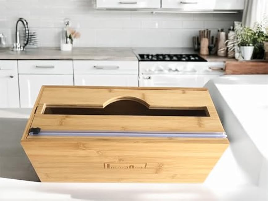 High Capacity Foil & Wrap Dispenser with Cutter, Fits 3000ft Plastic Wrap,1000ft Aluminum Foil, Home, Food Service, Commercial, Bamboo