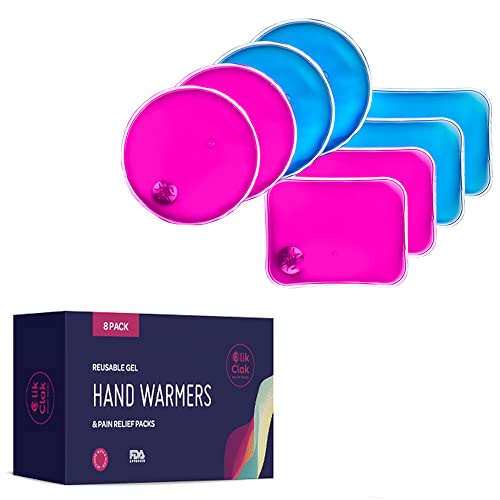 Paquetes de calor reutilizables, juego de 8 calentadores de manos de gel con tecnología de disco de metal a presión para calentar con un solo clic, calentador de manos de bolsillo instantáneo con