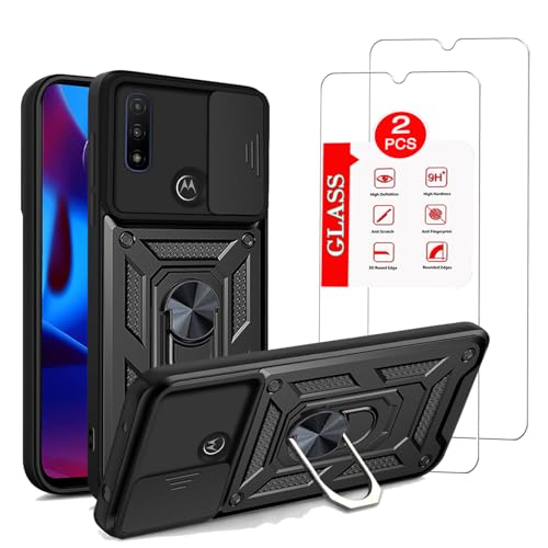 Anvzle for Motorola Moto G Pure Case with [2 Pack] Tempered Glass Screen Protector, for Moto G Pure Case Heavy Duty Armor [Military-Grade] Protective，with Lens Protects Magnetic Stand Phone Cover