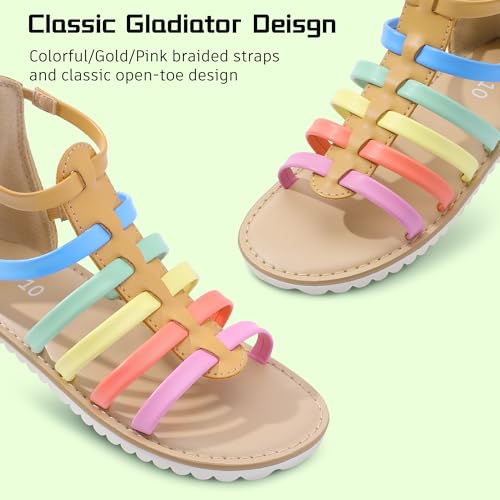 Image of MIXIN Girls Gladiator Sandals for Toddler /Little Kids Open Toe Cute Strappy Summer Flat Shoes with Zipper