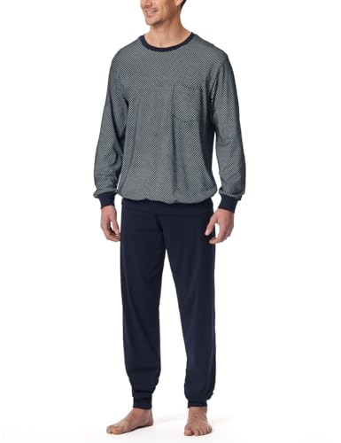 Schiesser Pyjama Long avec Poignets : Fini le Froid en Ensemble de Nuit Bleu Nuit