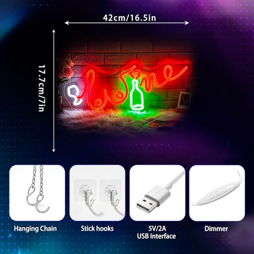 Image of Neon Sign, Beer Neon Signs for Wall Decor LED Signs Neon Light | Beer Neon Sign, Red LED Signs for Business, Man Cave, Gaming Room, Pub, Party, Bar, Home Decor, Gift, Dimmable, USB Powered