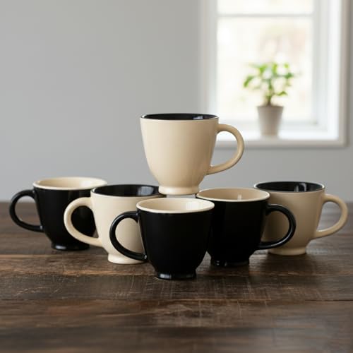 Image of BLACKCARROT Stoneware Tea Cups Set (Black & White Cup Set)