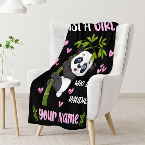 Mercuryelf Custom Panda Throw Blanket - Soft, Fuzzy & Warm - 50x60 Inches Flannel Blankets for Living Room, Sofa - Black Cute Throws Gift for Teens