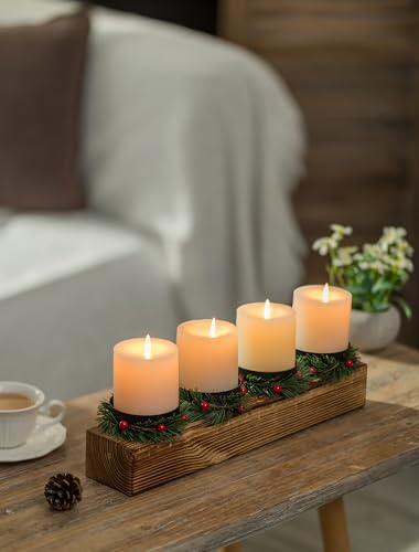 Romadedi Wood Candle Holders Christmas - Farmhouse Pillar Candle Holder