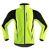 Reflektierende Fahrradjacke für Herren Damen, Softshell Leichte Wasserdichte Laufjacke, Winter Thermo Fleece Atmungsaktiv Winddichte Fahrradbekleidung, für Outdoor, Radfahren und Laufen-Grün M