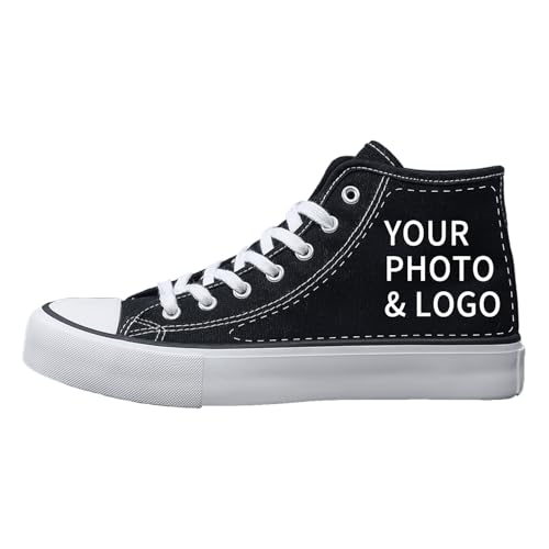 Custom Shoes Personalized Customization High-top Canvas Shoes Gift for Lovers Classic and Fashionable Canvas Sneakerfor Men&Women (Black)