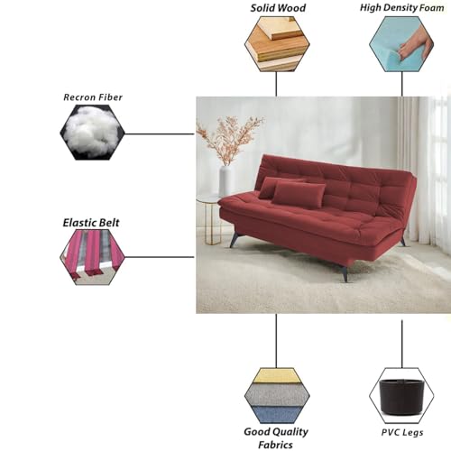 Image of Casaliving Danny 3 Seater Sofa Cum Bed for Living Room Premium Fabric Sofa for Living Room (Maroon Colour Sofa)
