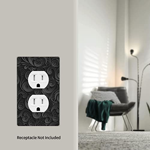 Modern Black Floral Print Outlet Cover Wall Plate Decorative Electrical Single Duplex Receptacle Light Switch Cover 1 Gang Faceplate Funny Decorator Farmhouse Bedroom 4.50" X 2.76" 1 Pack #TOP5